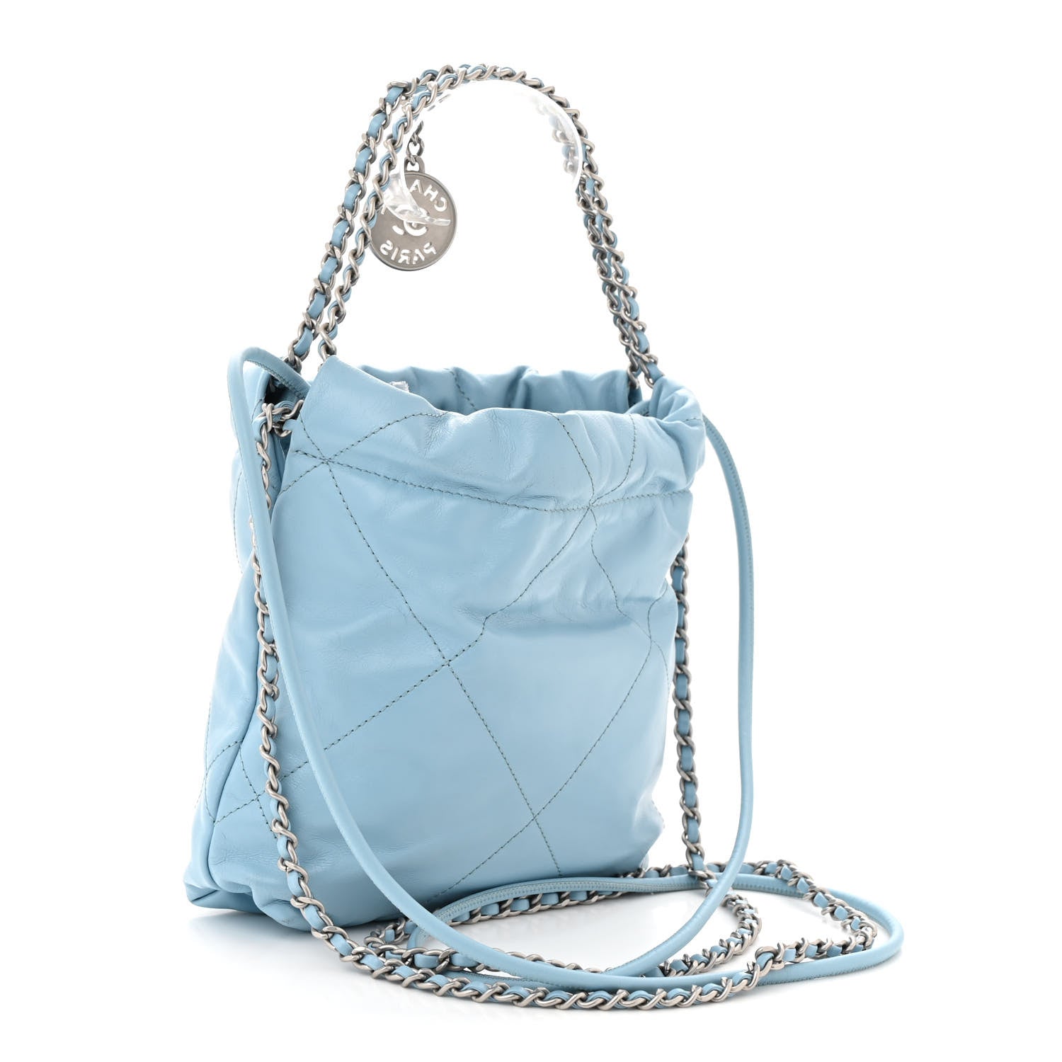 Chanel Shiny Calfskin Quilted Mini Chanel 22 Light Blue 3 of 10