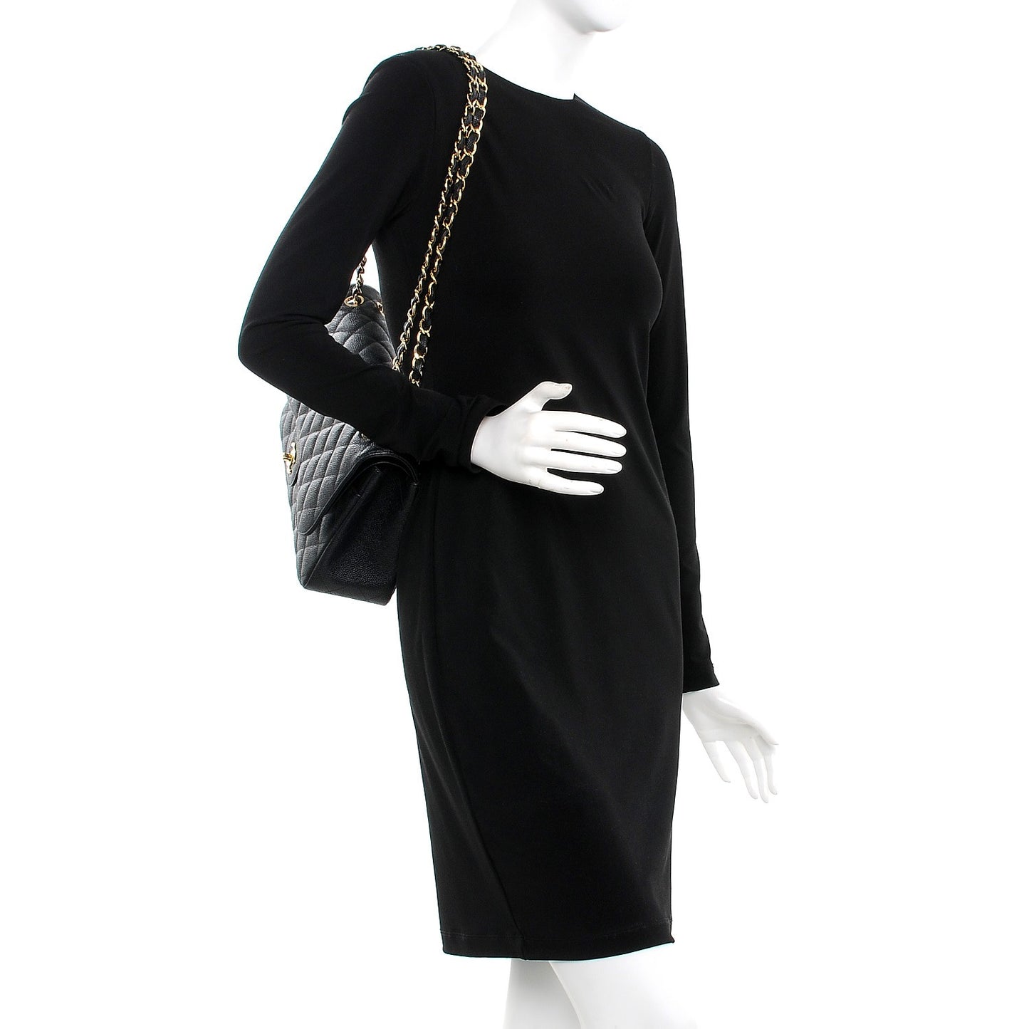 Caviar Quilted Jumbo Double Flap Black