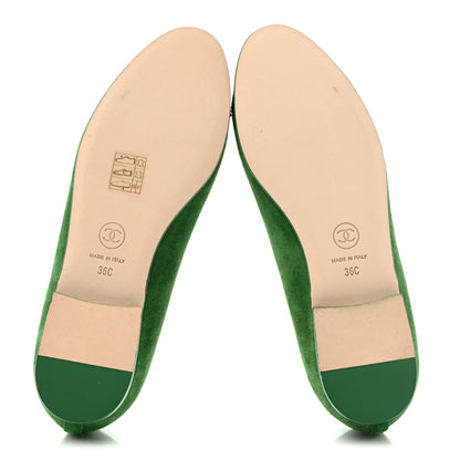 Chanel Suede Patent Cap Toe CC Ballerina Flats 36 Green 6 of 11