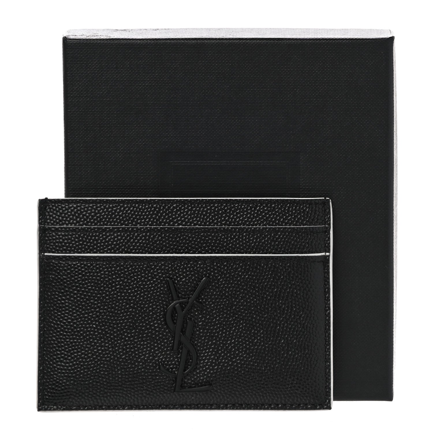 Saint Laurent Grain De Poudre Monogram Credit Card Case Black White 11 of 11