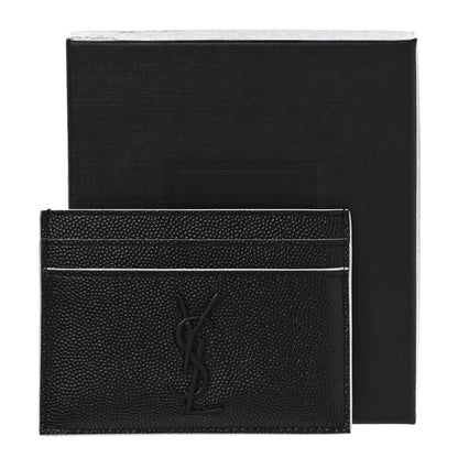 Saint Laurent Grain De Poudre Monogram Credit Card Case Black White 11 of 11