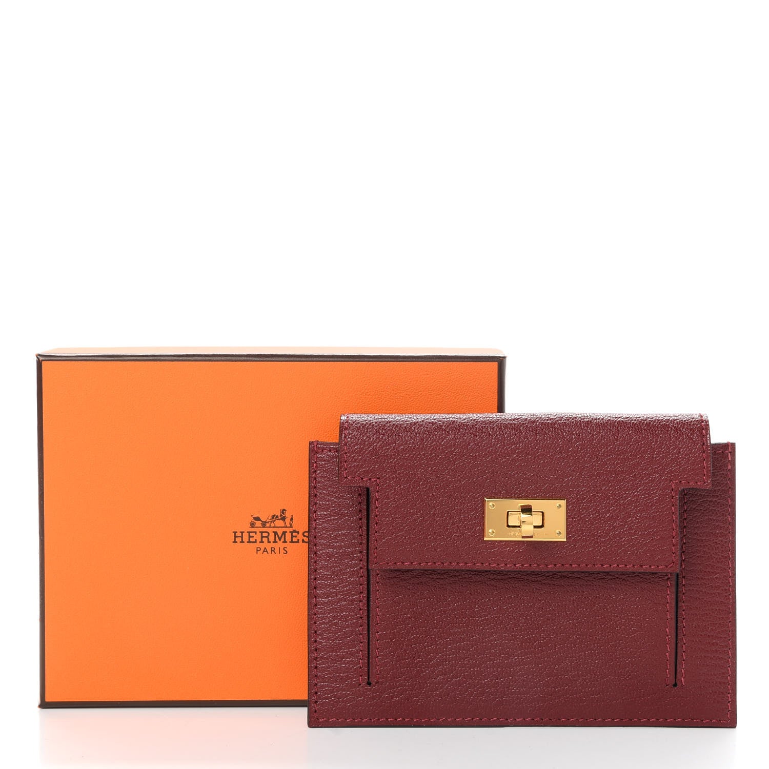 Hermes Chevre Mysore Kelly Pocket Compact Wallet Rouge H 7 of 7