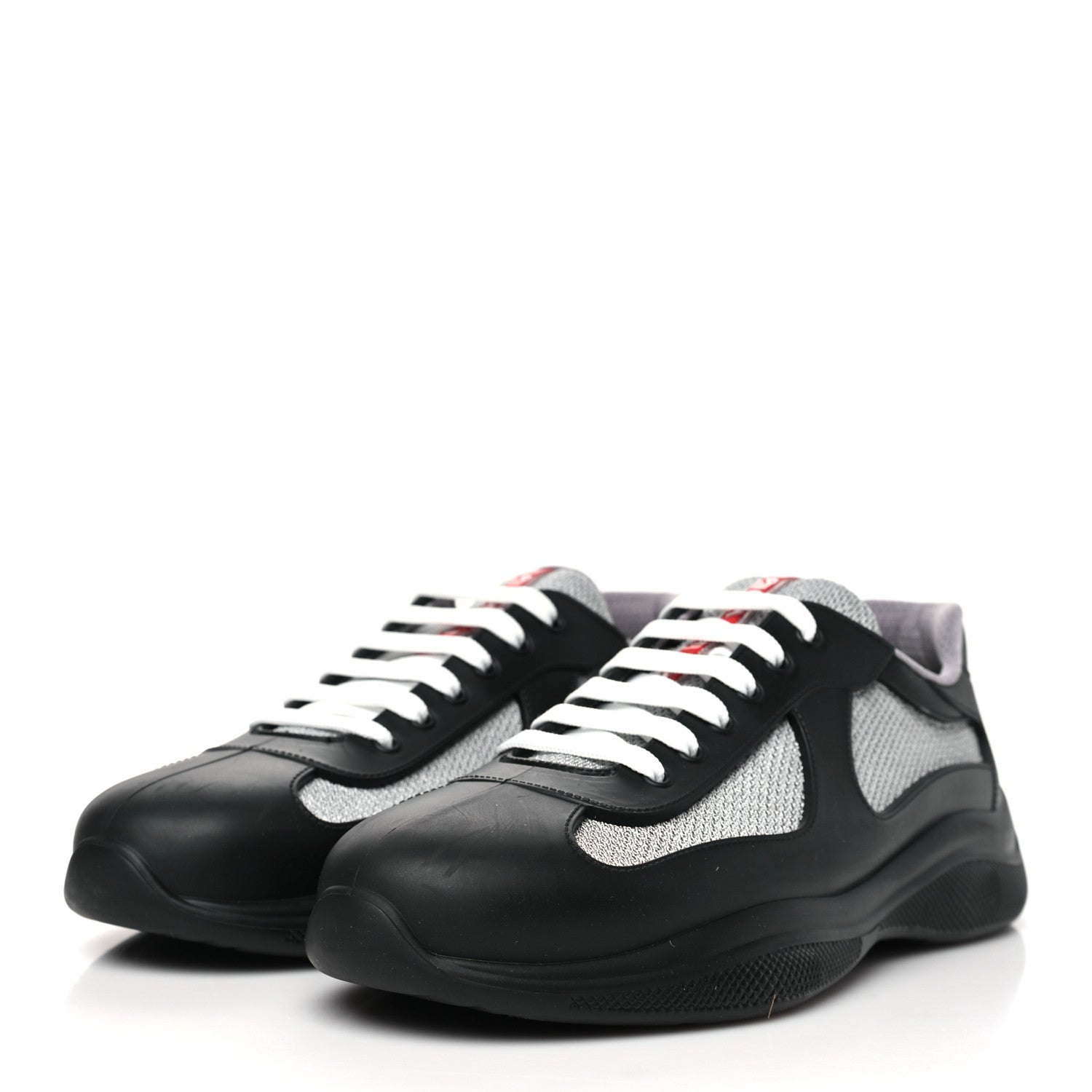 Prada Soft Rubber Mesh Mens America's Cup Sneakers 45 Black Argento 4 of 10