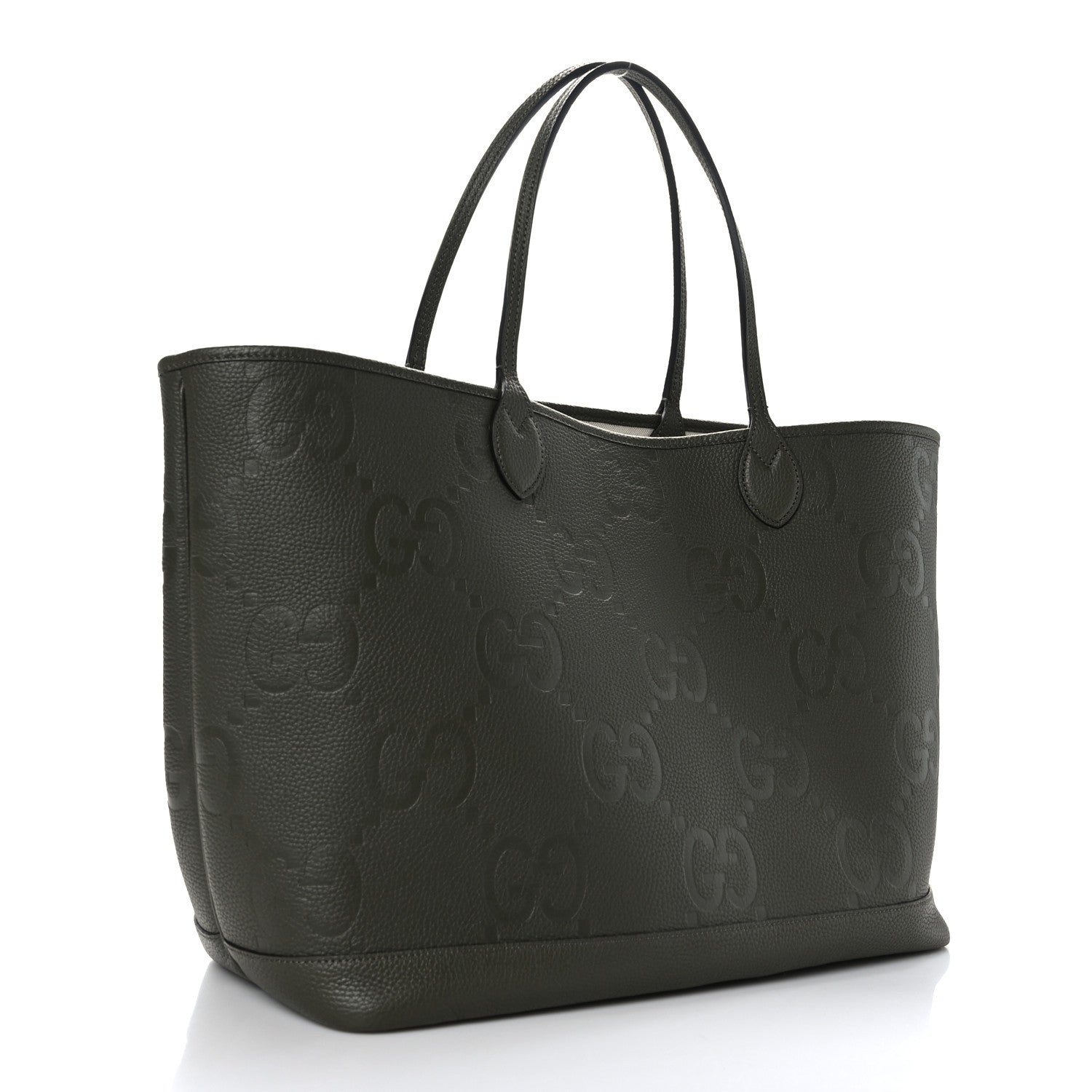 Gucci Monogram Jumbo GG Calfskin Web Large Shopping Tote Dark Green 4 of 10
