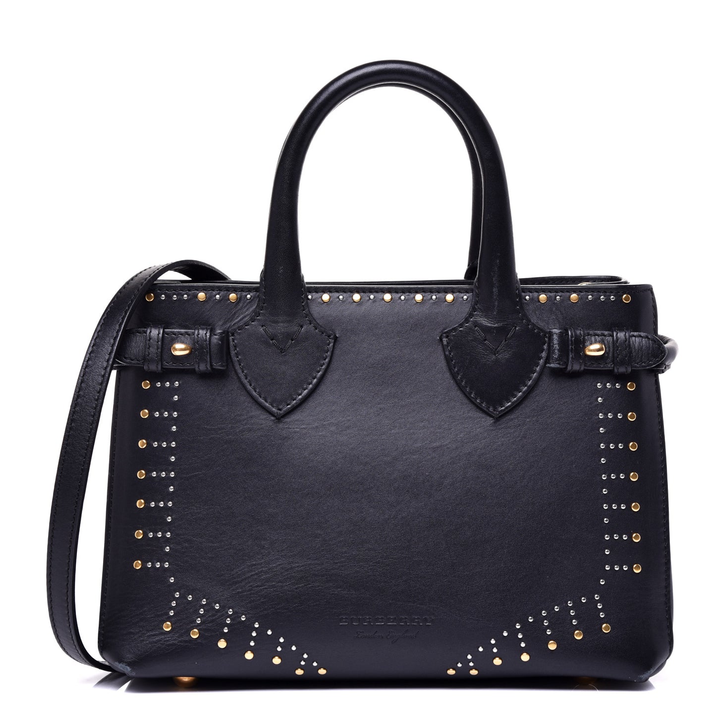 Smooth Calfskin Riveted Small Banner Tote Black