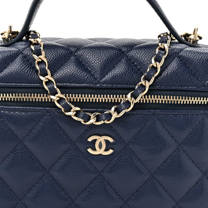 Chanel Caviar Quilted Top Handle Slim Vanity With Chain Navy 7 of 9
