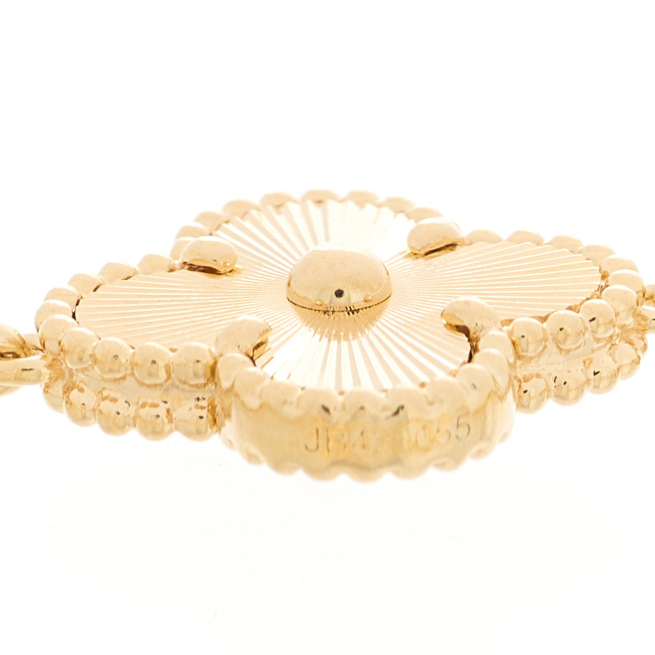 18K Yellow Gold Diamond 5 Motifs Guilloche Vintage Alhambra Bracelet