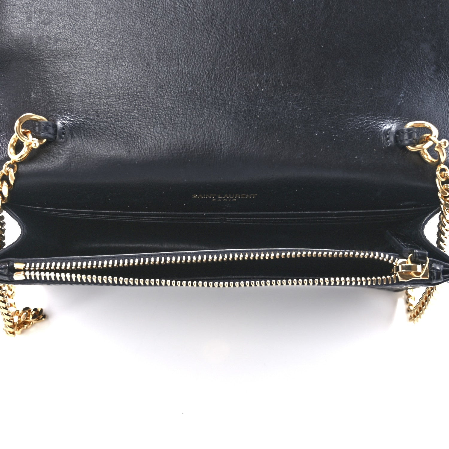 Saint Laurent Calfskin Crocodile Embossed Kate Monogram Tassel Chain Wallet Black 4 of 9