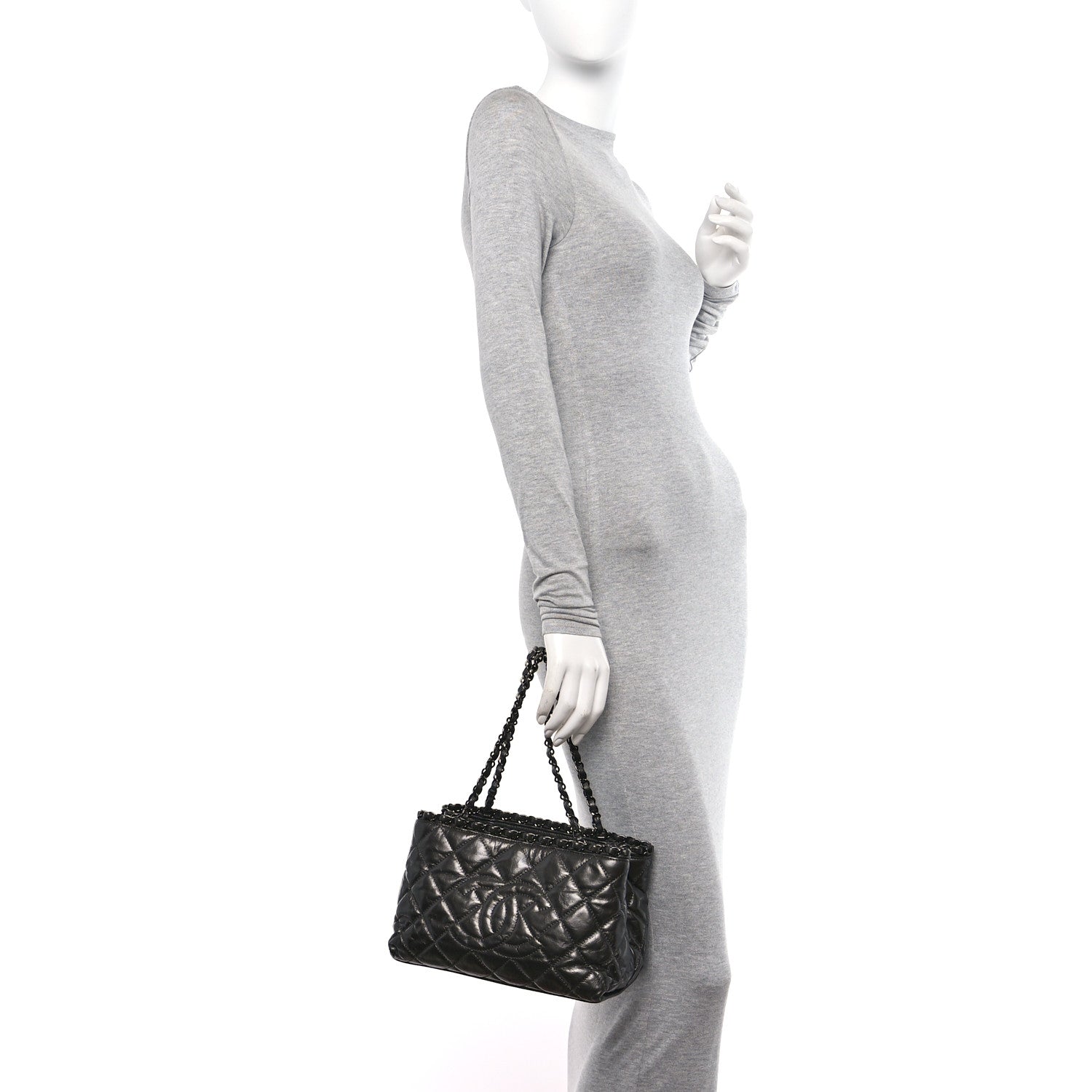 Chanel Metallic Aged Calfskin Quilted Small Chain Me Tote Silver 2 of 10