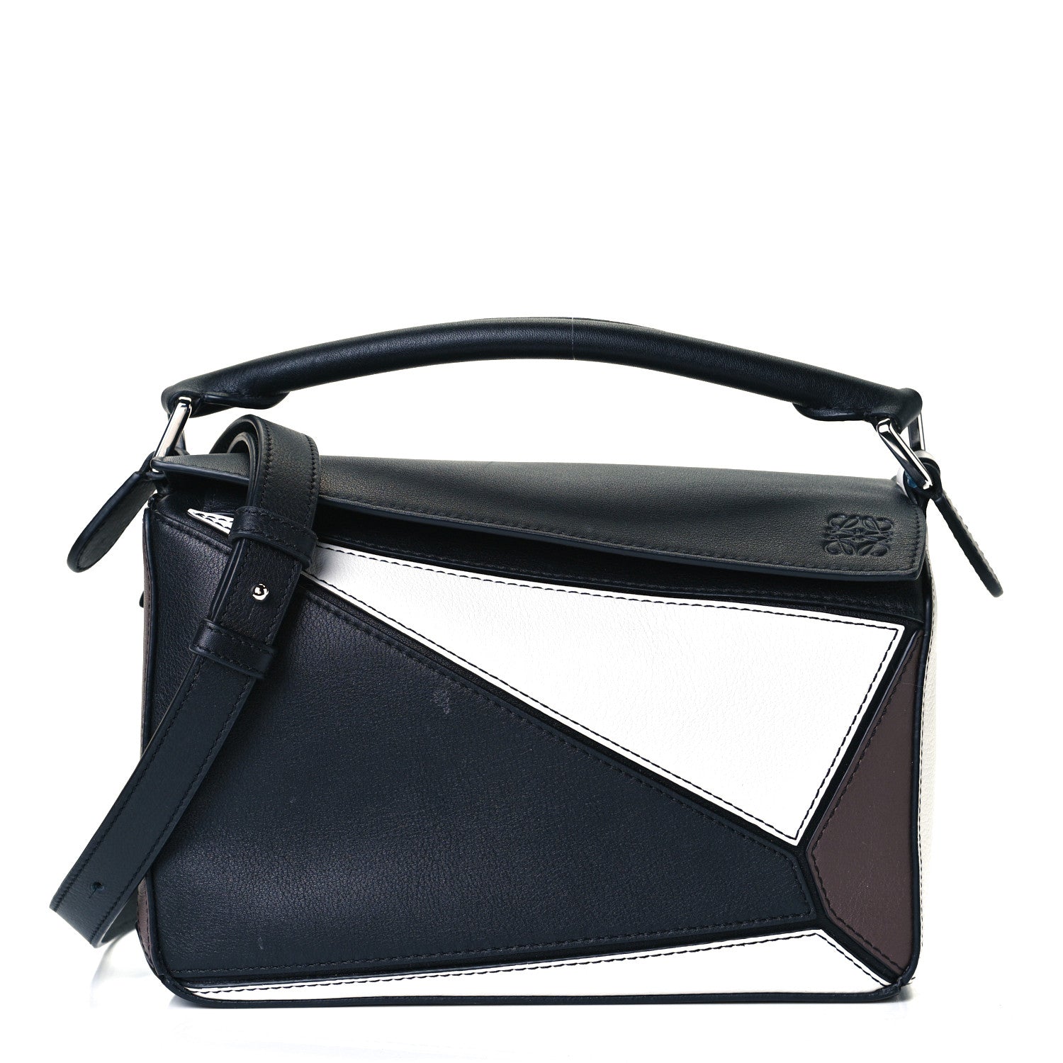 Loewe Calfskin Small Puzzle Bag Brunette Soft White Black 1 of 9