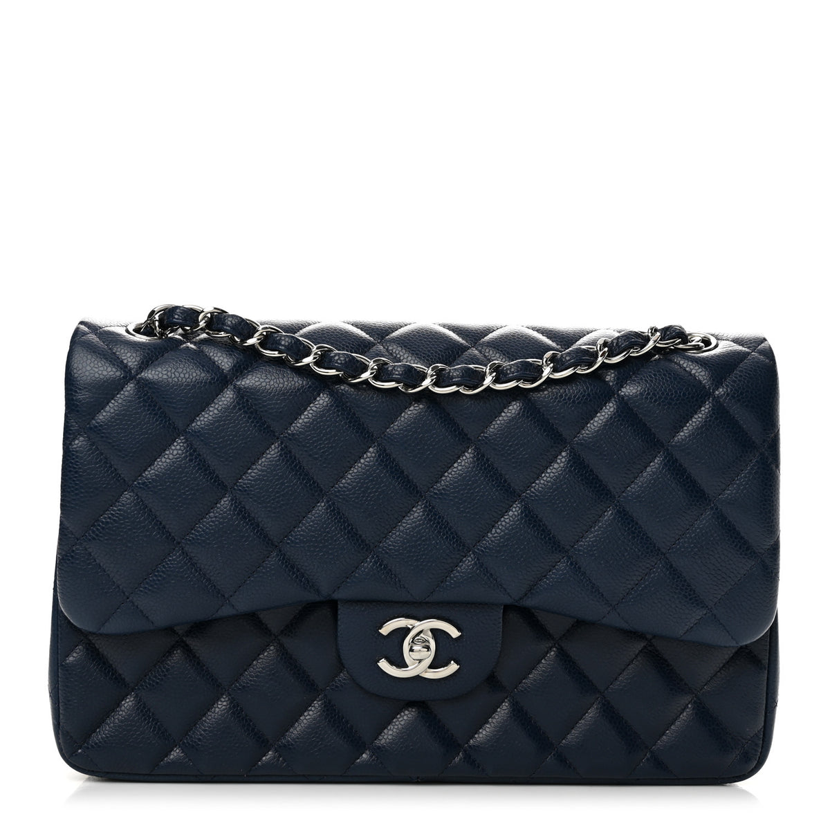 Caviar Quilted Jumbo Double Flap Navy Blue