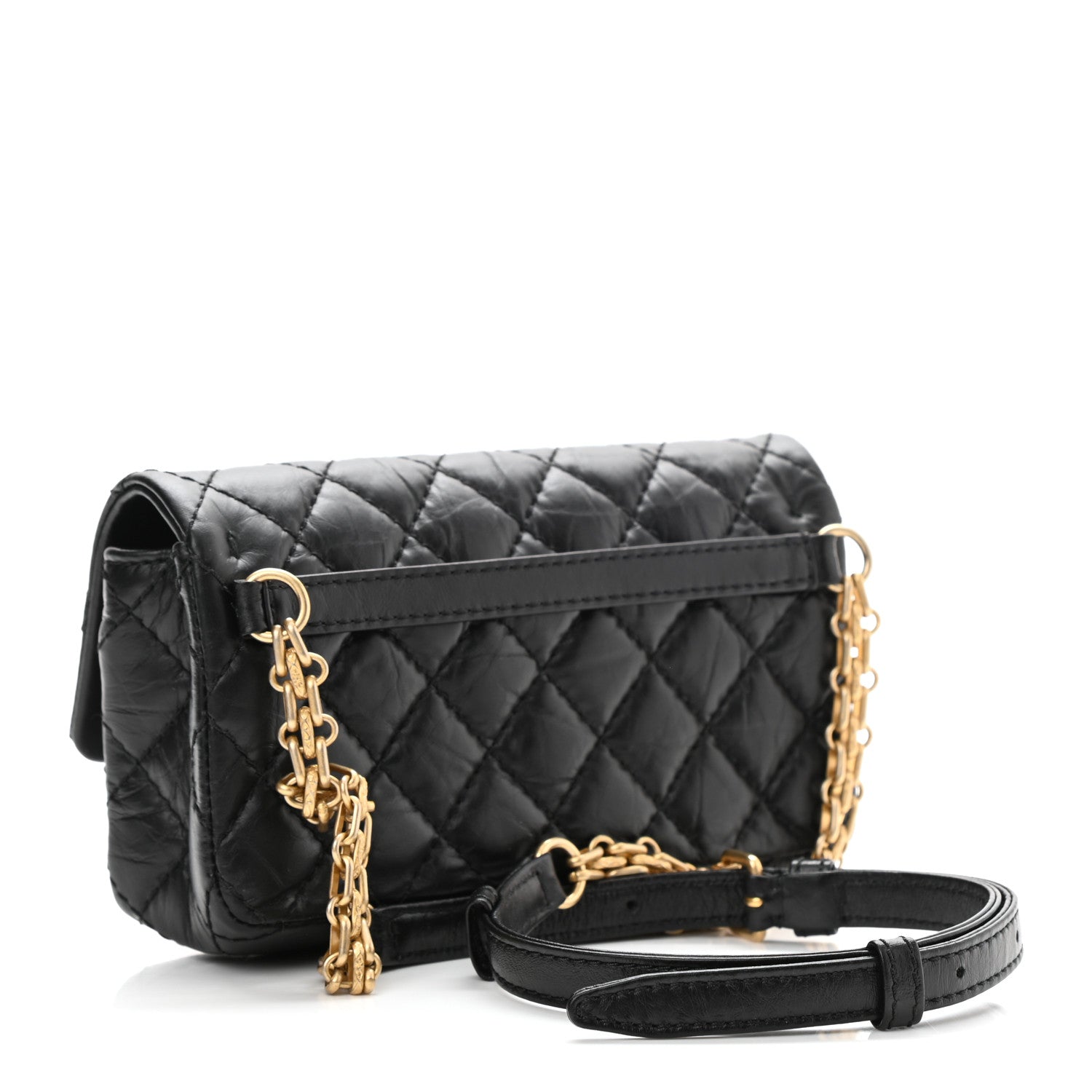 Chanel Aged Calfskin Quilted 2.55 Reissue Flap Belt Bag Clutch Black 2 of 10