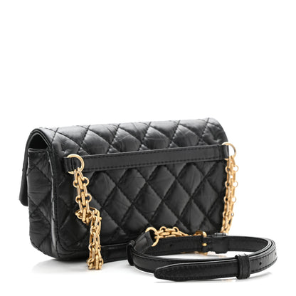 Chanel Aged Calfskin Quilted 2.55 Reissue Flap Belt Bag Clutch Black 2 of 10