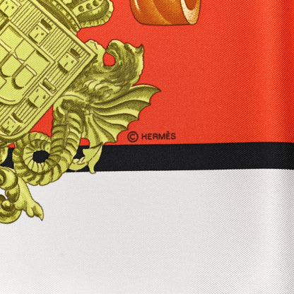 Hermes Silk Harnais De Cour Scarf 90 White Orange Vert 5 of 5