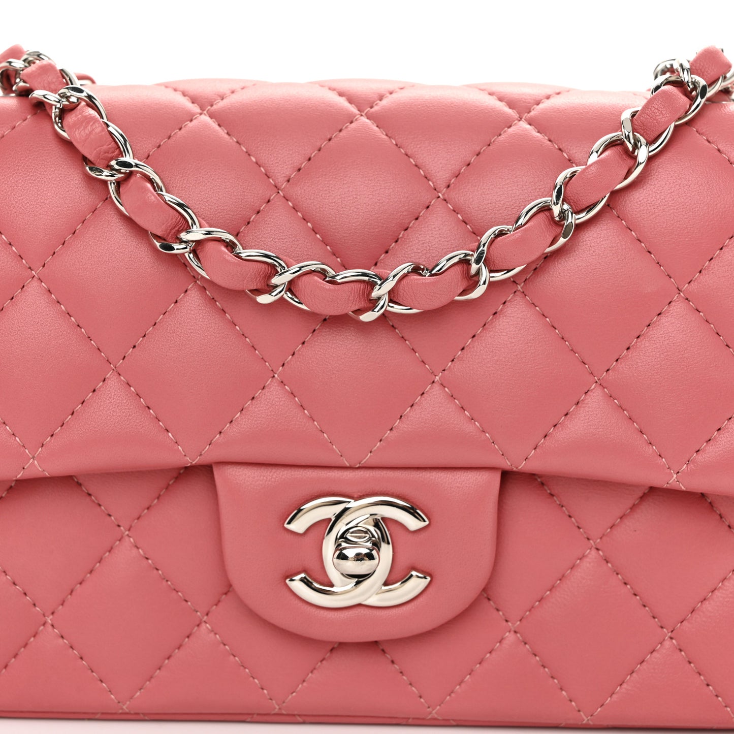 Lambskin Quilted Mini Rectangular Flap Pink