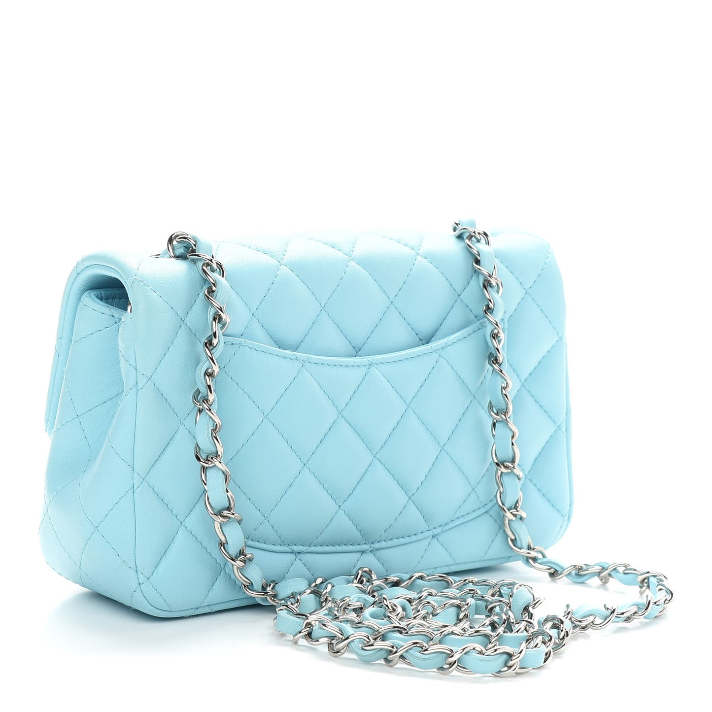 Lambskin Quilted Mini Rectangular Flap Neon Blue