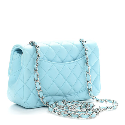 Chanel Lambskin Quilted Mini Rectangular Flap Neon Blue 3 of 9