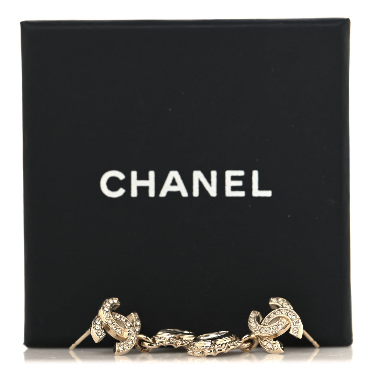 Chanel Metal Crystal CC Tear Drop Earrings Gold 5 of 5