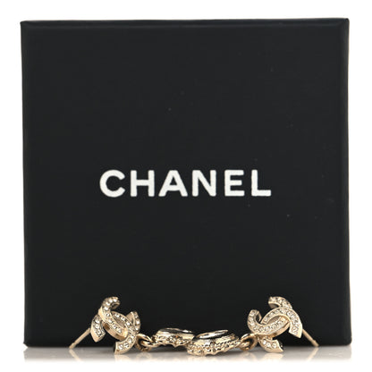 Chanel Metal Crystal CC Tear Drop Earrings Gold 5 of 5