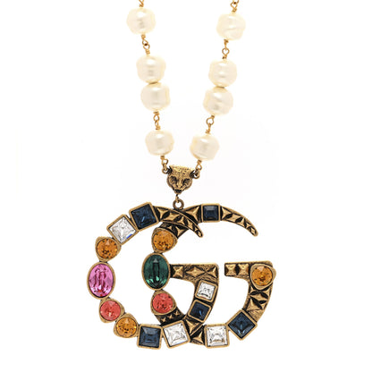 Gucci Crystal Pearl Marmont Necklace Aged Gold Multicolor 4 of 6