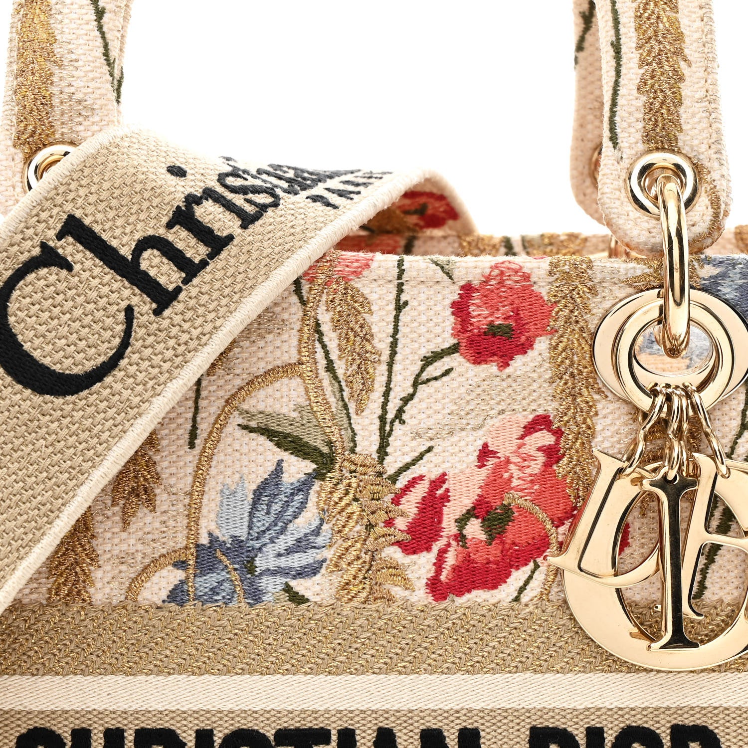 Christian Dior Canvas Embroidered Hibiscus Printed Medium Lady D