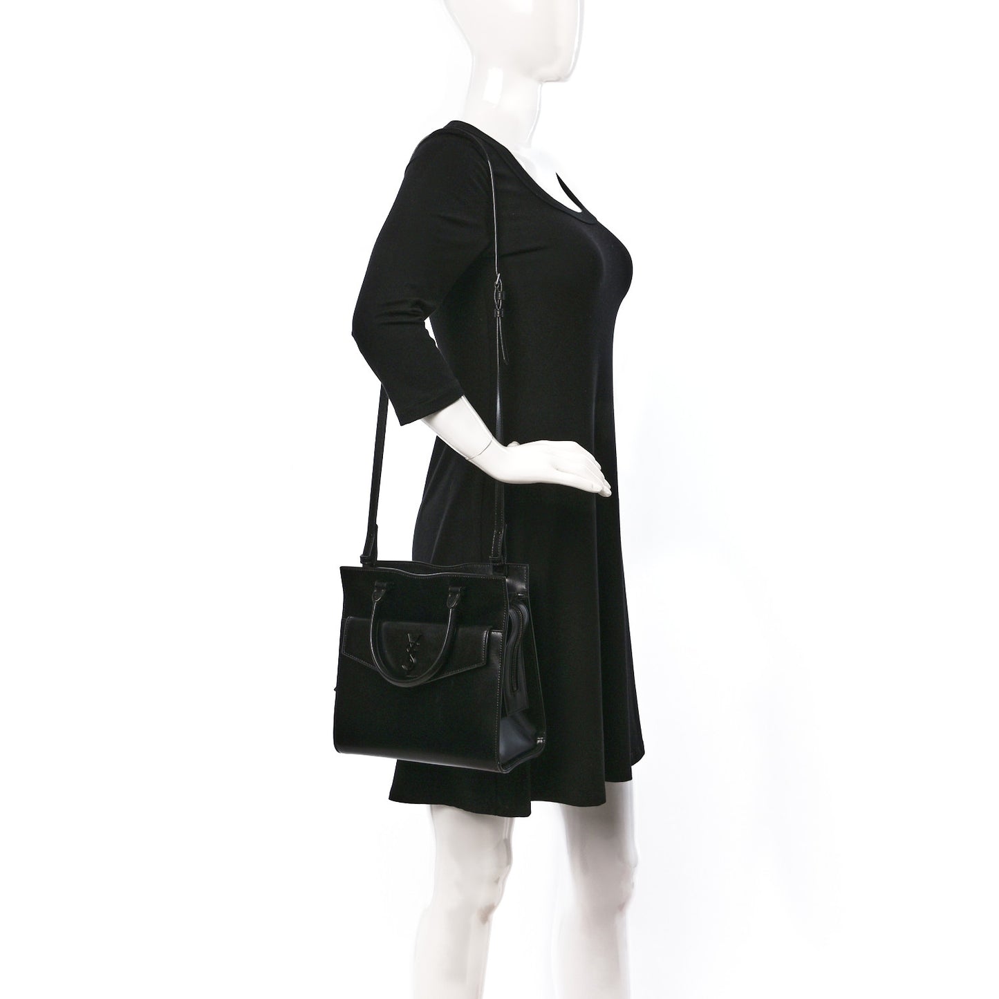 Shiny Calfskin Small Uptown Tote Black