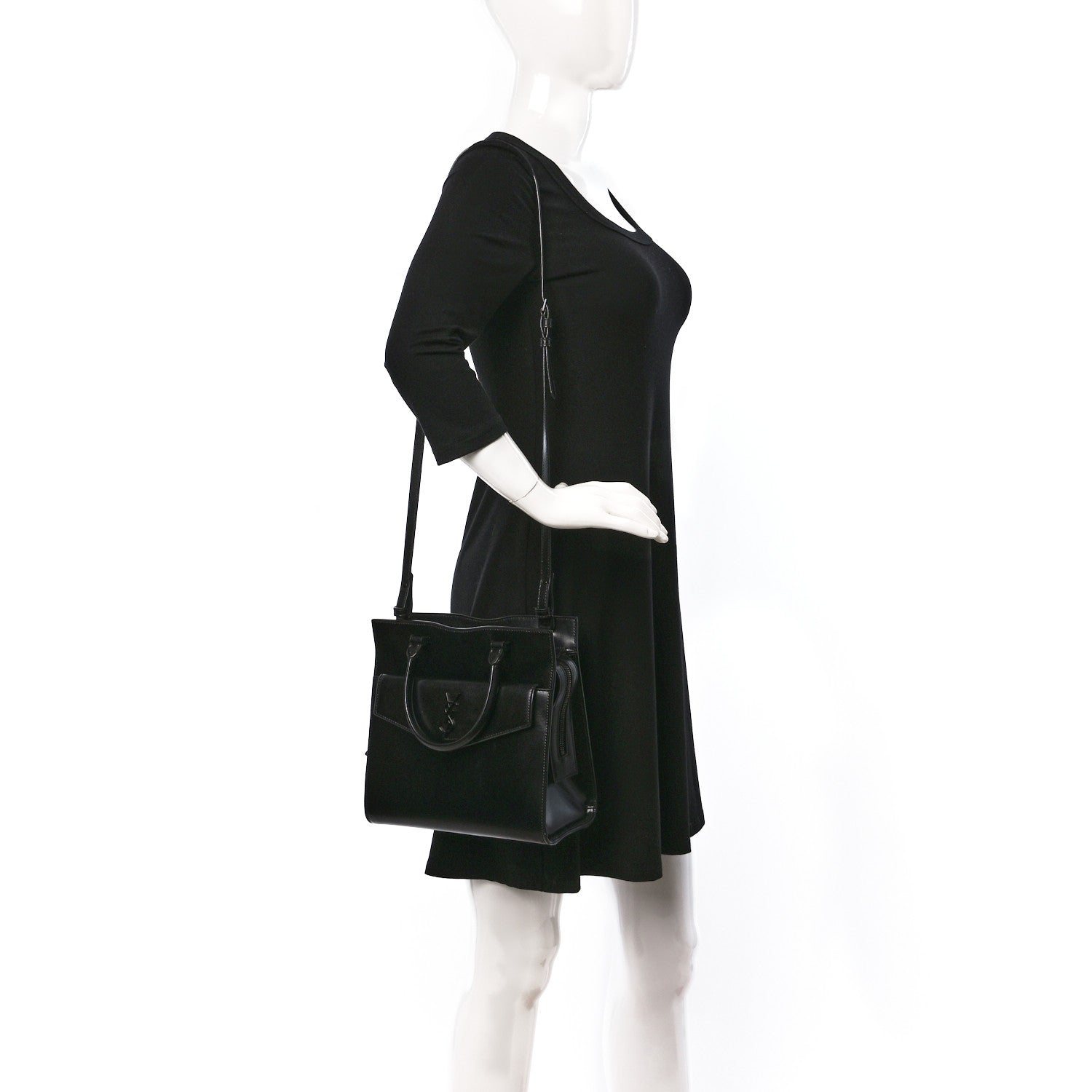 Saint Laurent Shiny Calfskin Small Uptown Tote Black 2 of 10