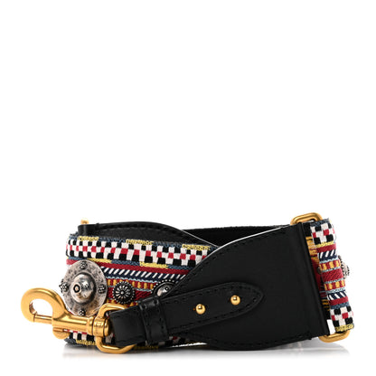 Christian Dior Canvas Embroidered Studded Shoulder Strap Black Multicolor 1 of 3