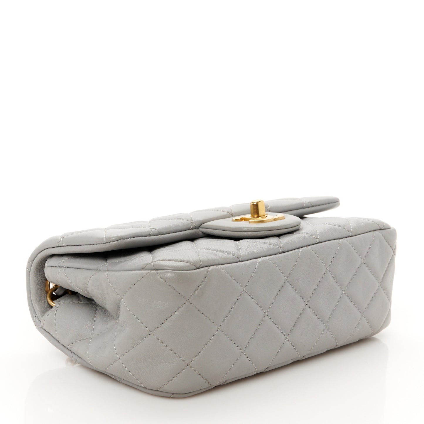 Lambskin Quilted Mini Rectangular Pearl Crush Flap Grey