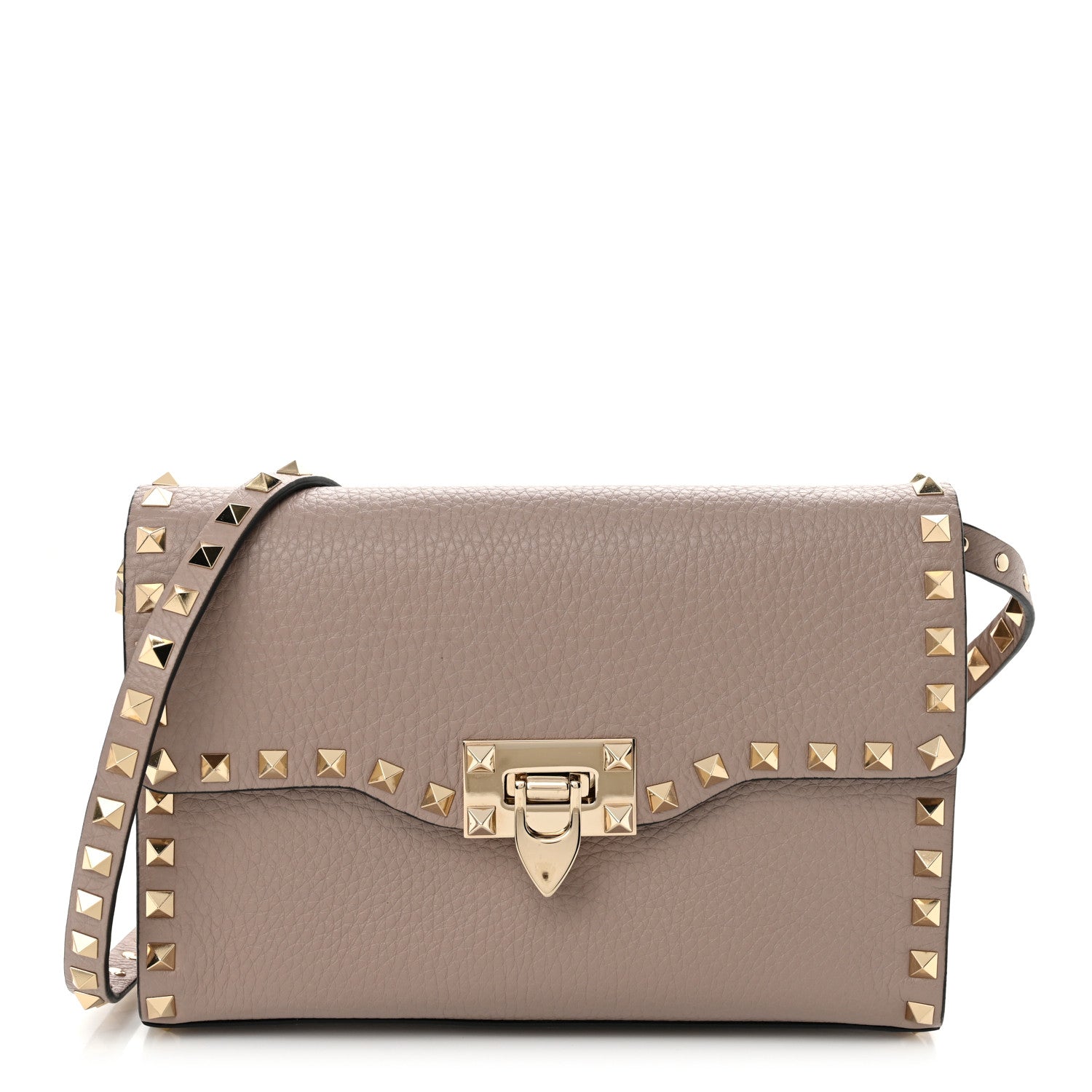 Valentino Garavani Pebbled Calfskin Medium Rockstud Flip Lock Crossbody Bag Poudre 1 of 11