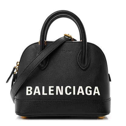 Balenciaga Signature Grained Calfskin XXS Ville Top Handle Bag Black White 1 of 14