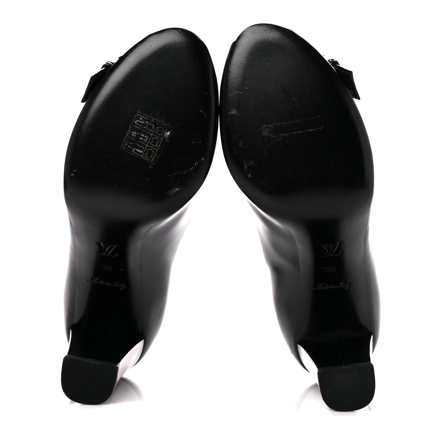 LOUIS VUITTON Smooth Calfskin Buckle Peep Toe Pumps 36 Black