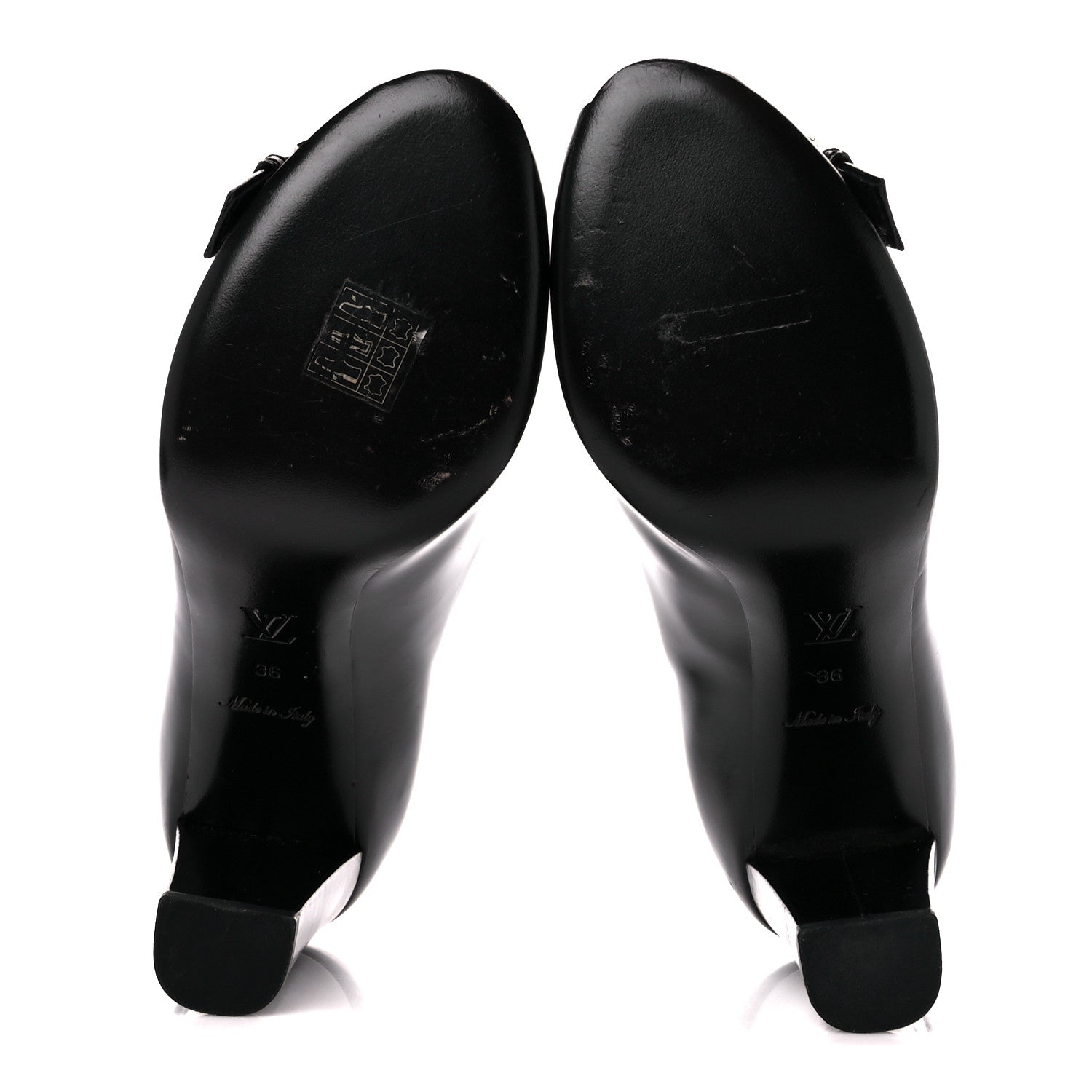 Louis Vuitton LOUIS VUITTON Smooth Calfskin Buckle Peep Toe Pumps 36 Black 5 of 9