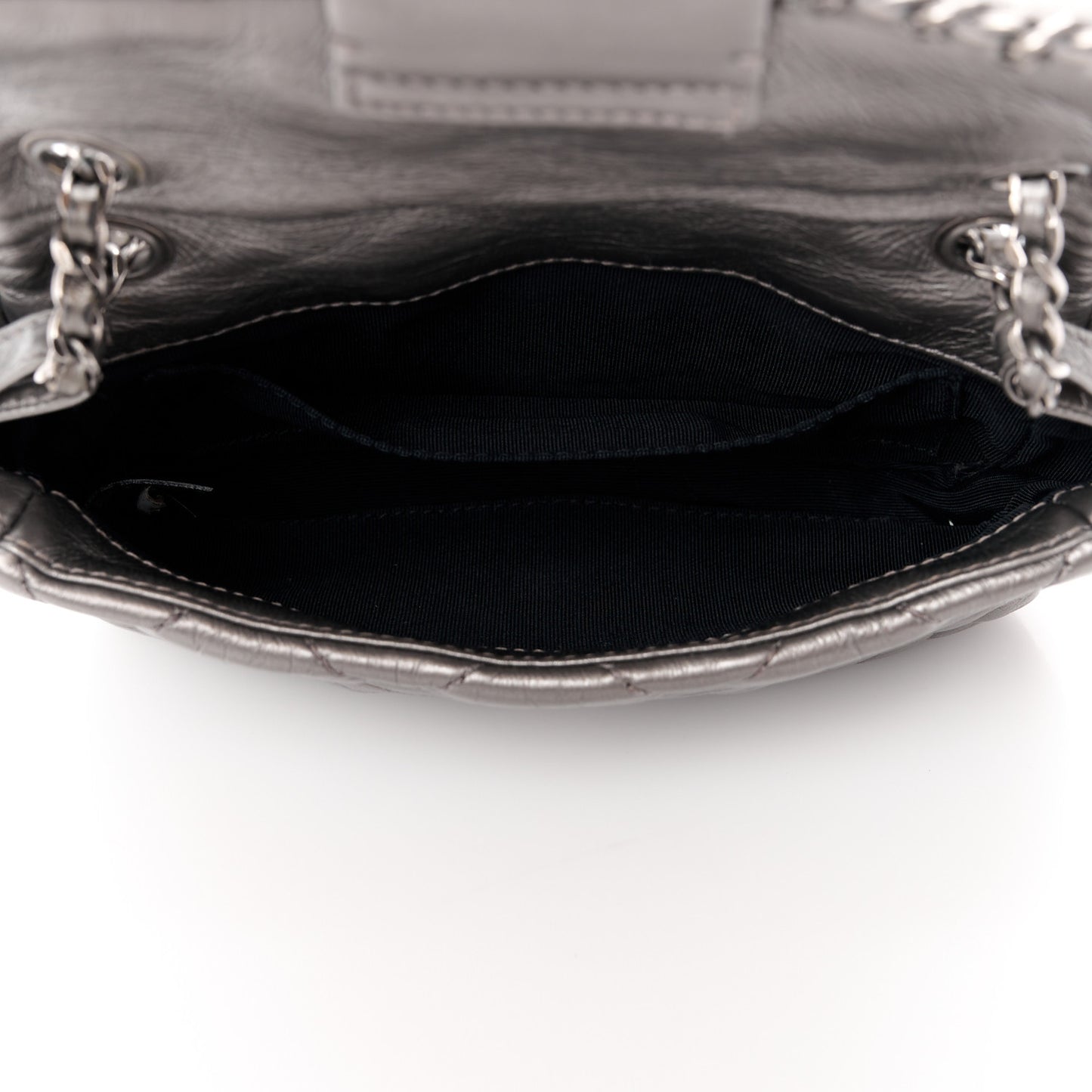 Metallic Calfskin Mini Chain Me Flap Silver