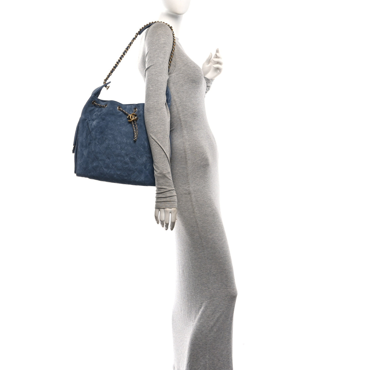 Suede Quilted Medium Chanel 25 Handbag Blue