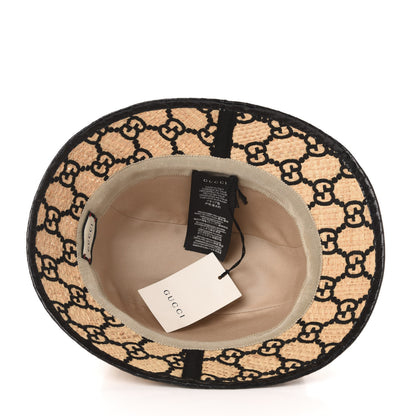 Gucci Raffia Elaphe GG Monogram Embroidered Fedora Hat S Ivory Black 6 of 10
