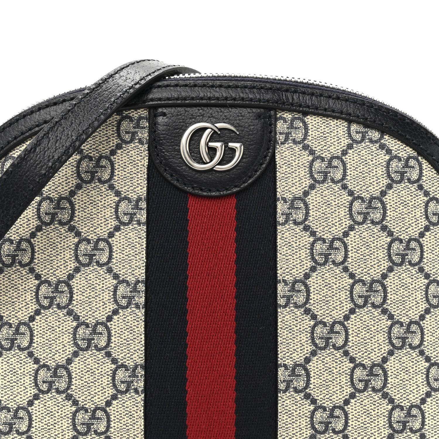 Gucci GG Supreme Monogram Textured Dollar Calfskin Web Small Ophidia Dome Shoulder Bag Beige Blue 14 of 21
