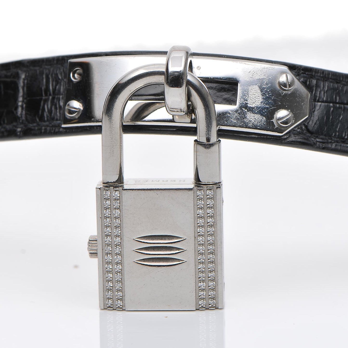 Stainless Steel Alligator Diamond Mother of Pearl 20mm Kelly Cadena Quartz Watch Noir