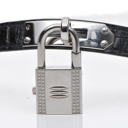 Hermes Stainless Steel Alligator Diamond Mother of Pearl 20mm Kelly Cadena Quartz Watch Noir 7 of 8