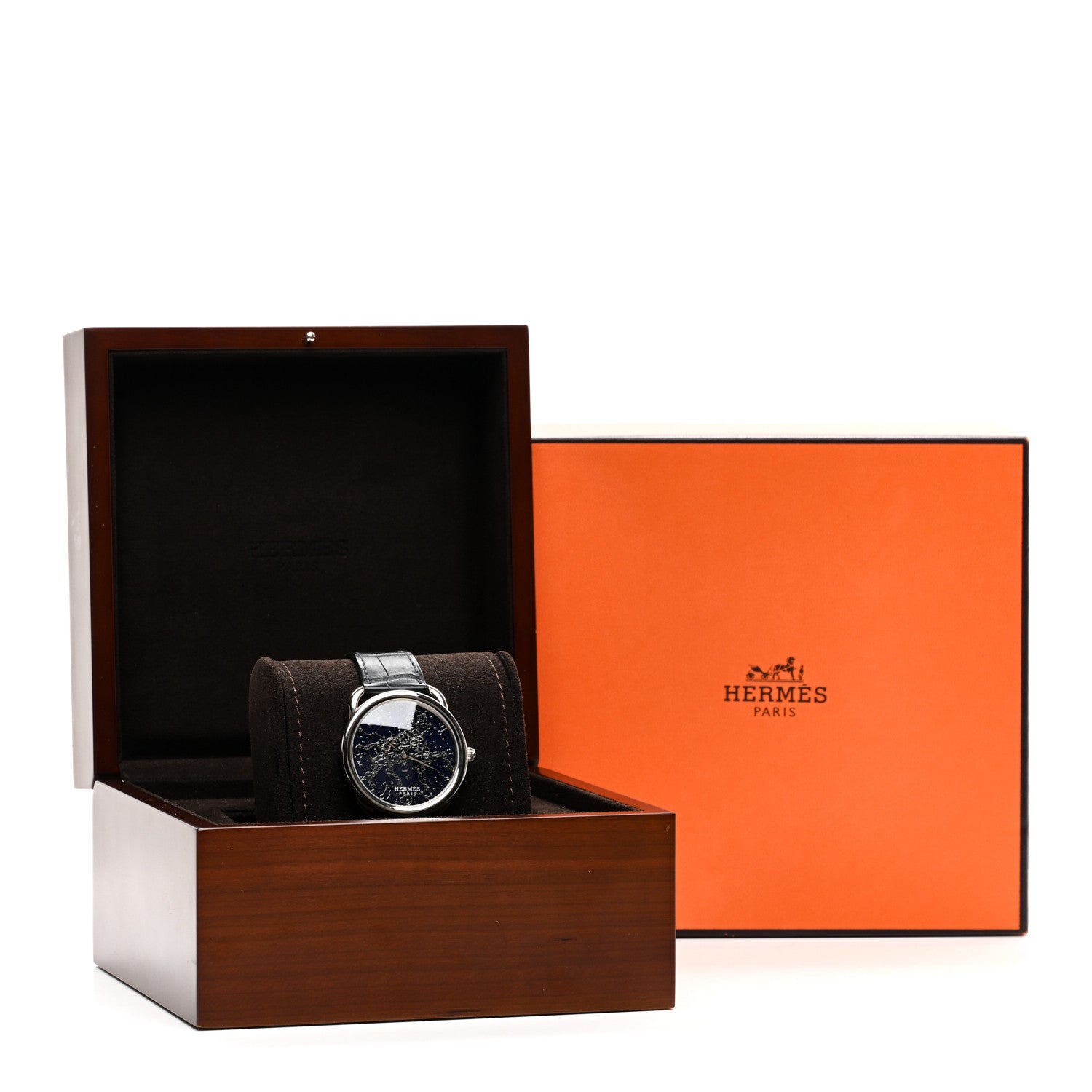 Hermes 18K White Gold Alligator 40mm Arceau Cheval Automatic Watch Bleu Abysse 5 of 5