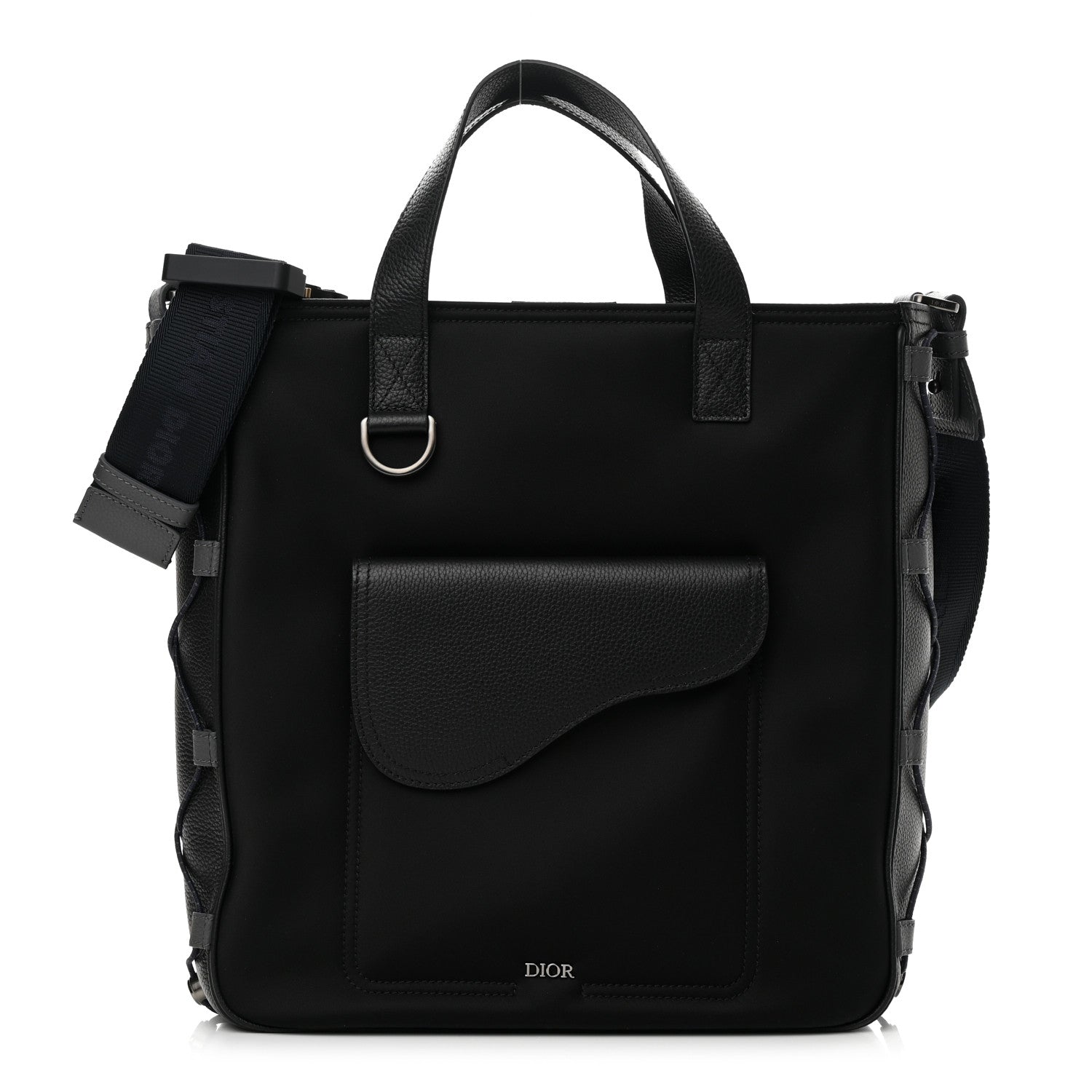 Christian Dior Nylon Grained Calfskin Saddle Tote Black 1 of 11