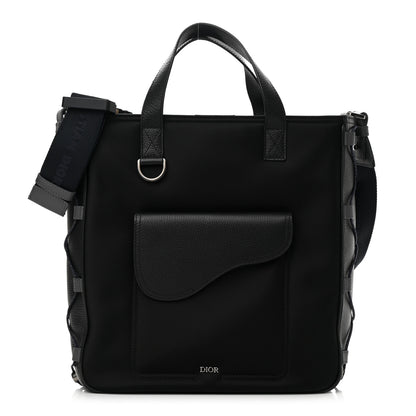 Christian Dior Nylon Grained Calfskin Saddle Tote Black 1 of 11