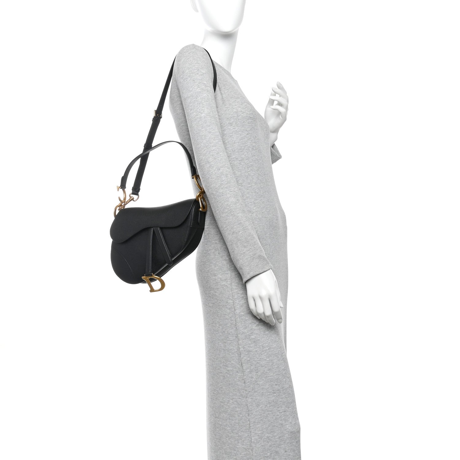 Christian Dior Grained Calfskin Saddle Bag With Strap Black 2 of 11