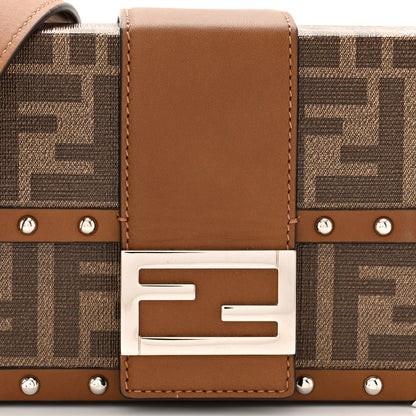 Fendi Shiny Glazed Fabric Vachetta FF 1974 Mini Baguette Trunk Mogano Panna Cuoio 8 of 10
