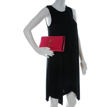Saint Laurent Textured Patent Calfskin Classic Monogram Clutch Fuchsia 2 of 6