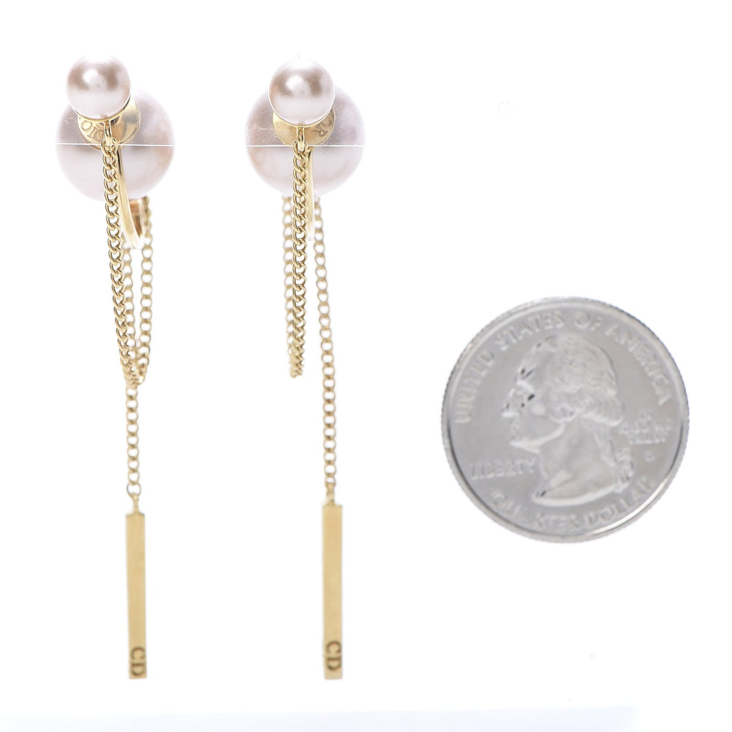 Pearl Tribales Dangle Chain Earrings Pink Gold