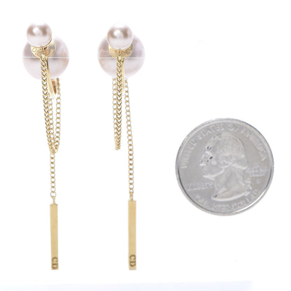 Christian Dior Pearl Tribales Dangle Chain Earrings Pink Gold 2 of 5