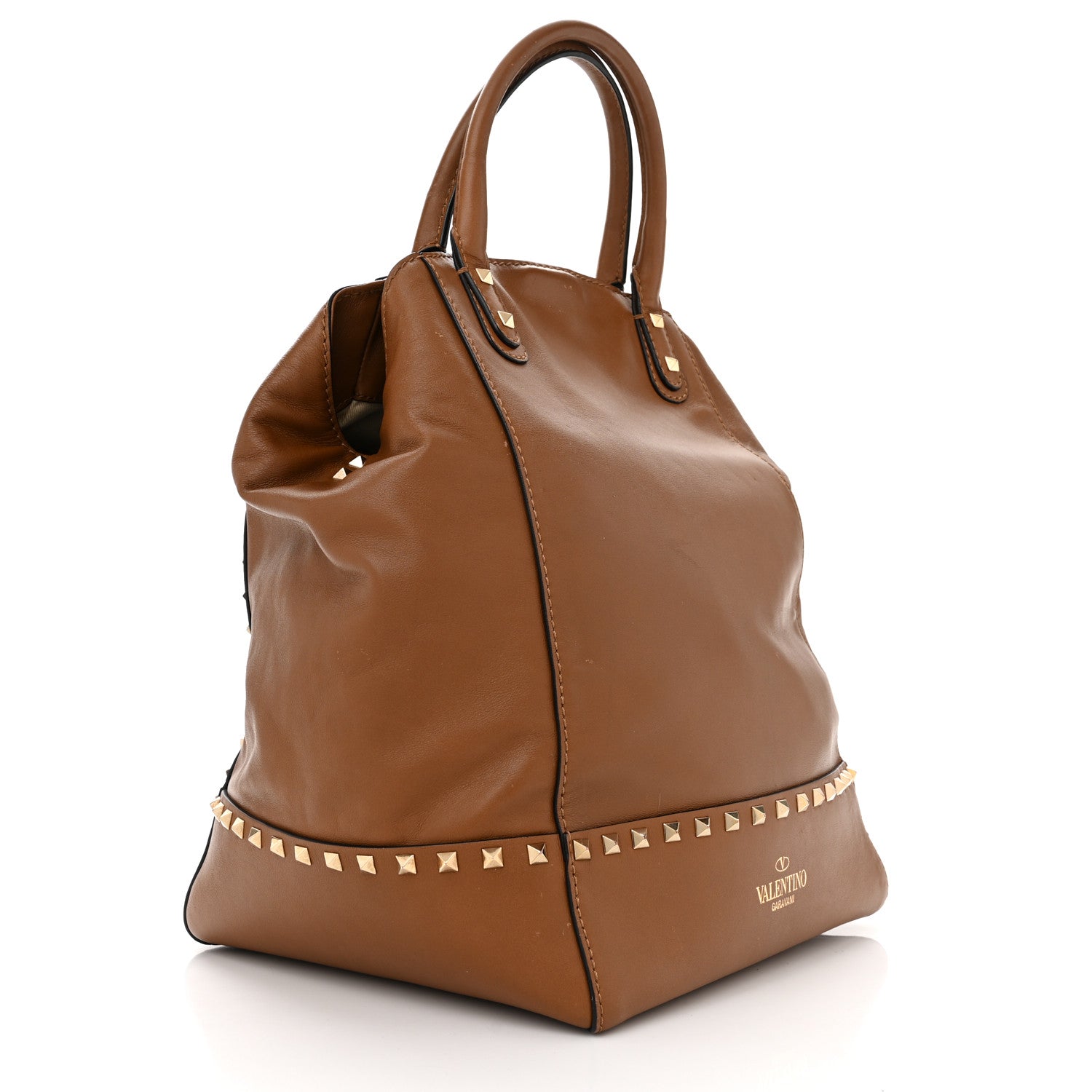 Valentino Garavani Vitello Rockstud All Over New Dome Bucket Tote Cognac 2 of 12