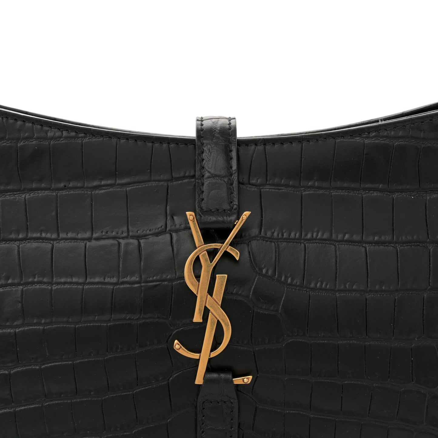 Calfskin Crocodile Embossed Le 5 A 7 Hobo Black