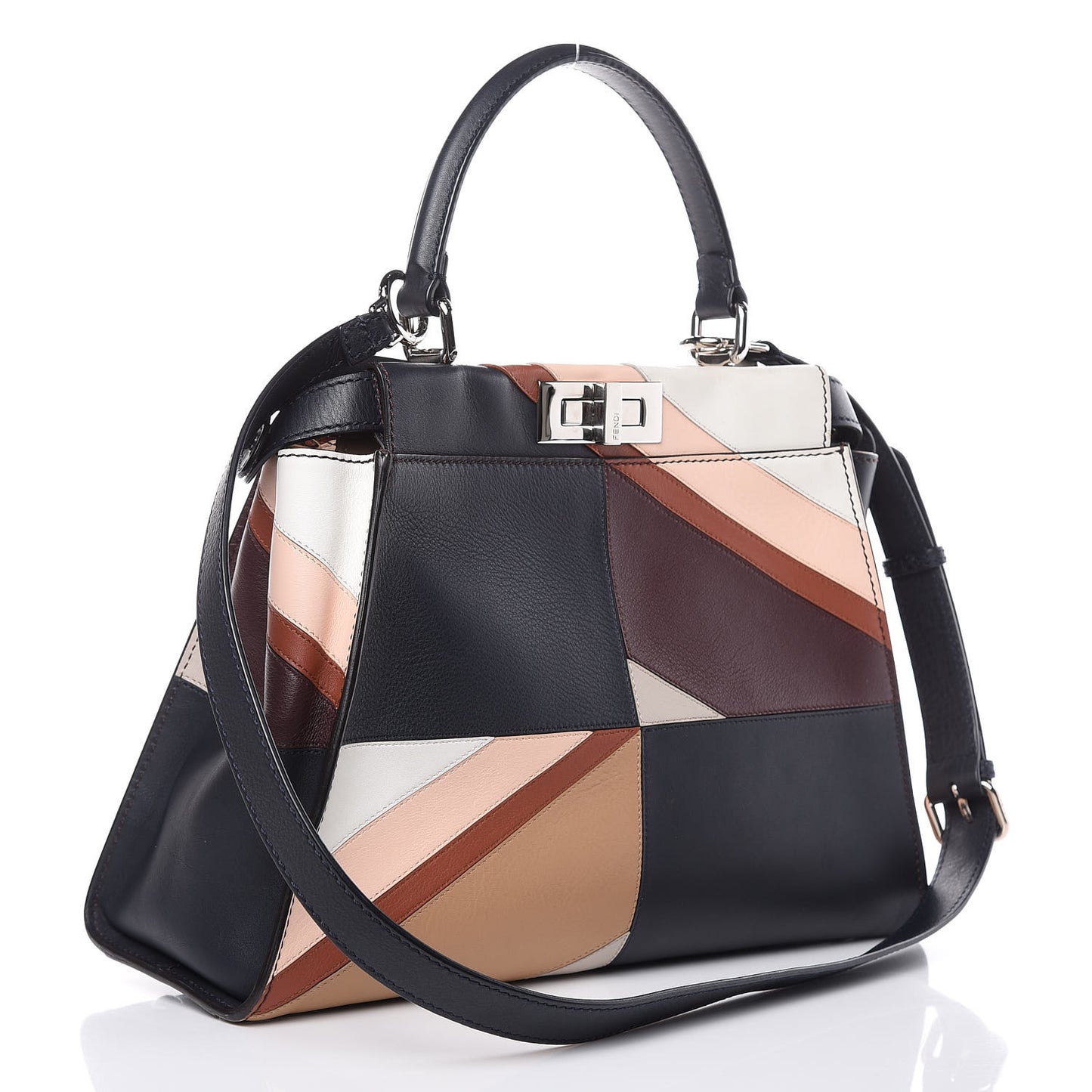 Vitello Seta Patchwork Medium Peekaboo Iconic Satchel Night Blue Multicolor